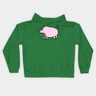 Cute Pig Holding Shamrock for St Patricks Day Kids Hoodie